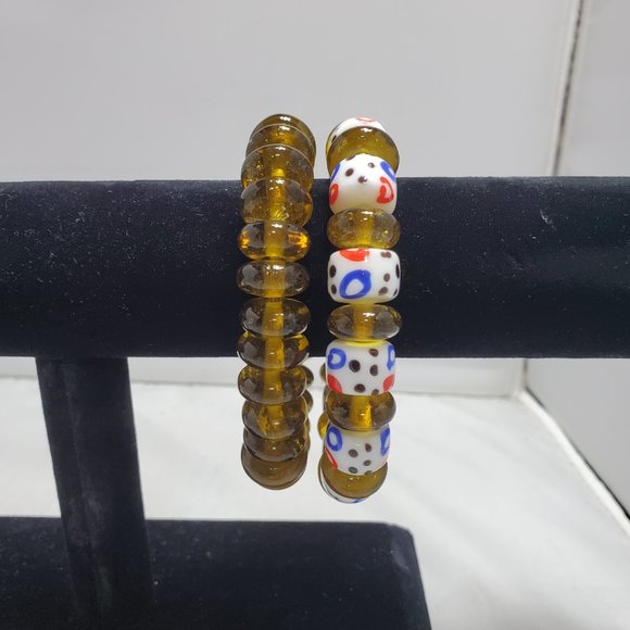 Soft Surroundings 2pc glass beaded multi color Congo stretch bracelet - Picture 2 of 6